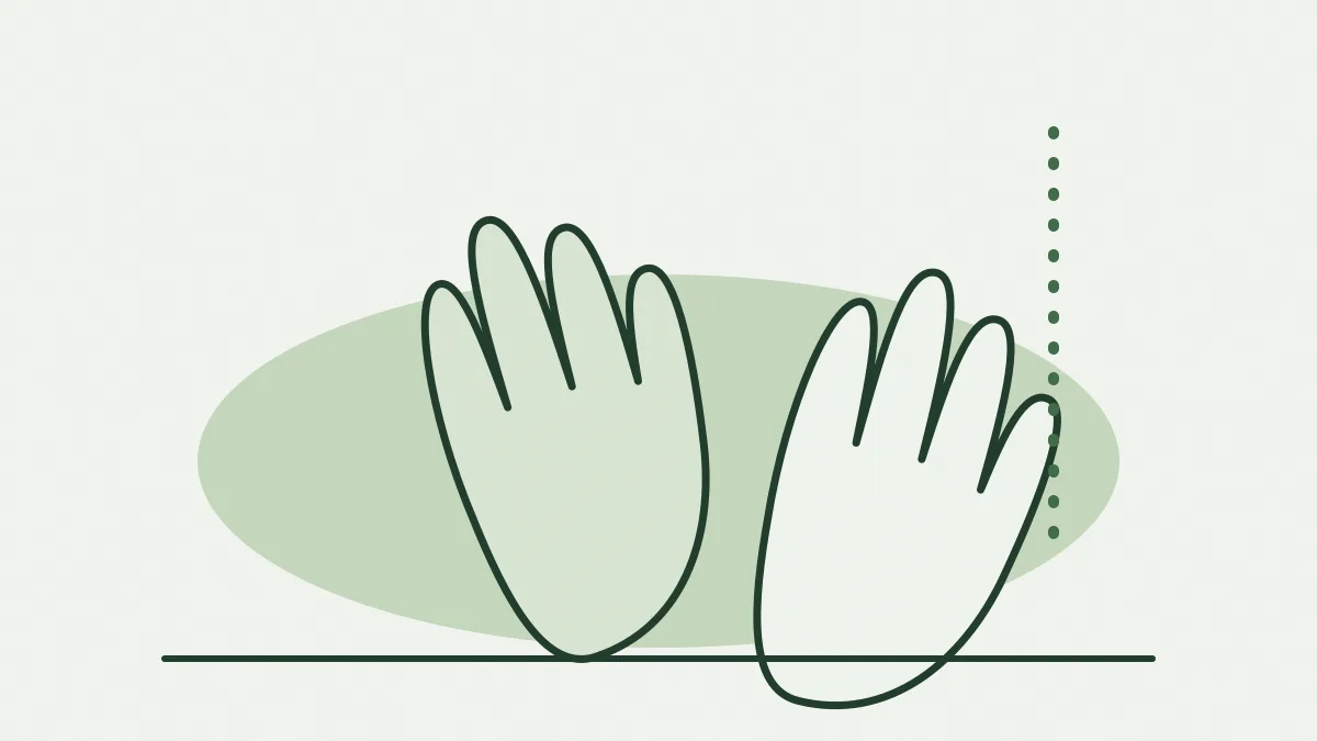Deux mains dessinées au trait sur un galet vert sauge, avec une ligne pointillée en limite